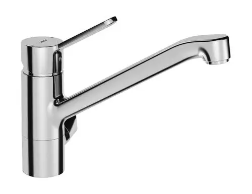 Küchenarmatur in Chrom mit einem Hebel und einem langen Auslauf, hergestellt von HANSA. Hinweise auf ein Spülmaschinenventil sind nicht sichtbar.